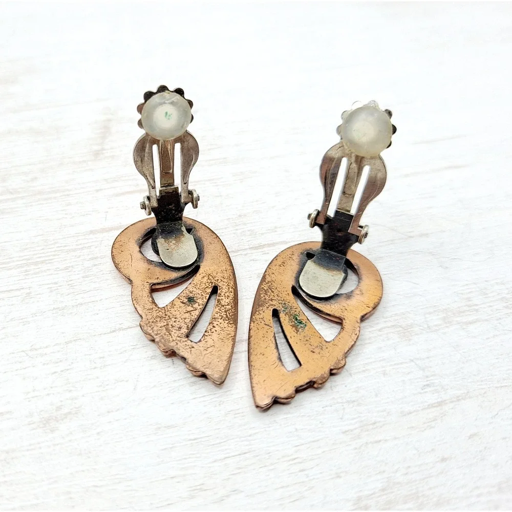 Vintage Matisse Copper Earrings Clip-On Butterfly Wing Designer Jewelry